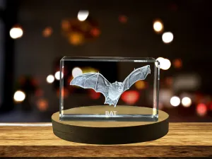 Unique 3D Engraved Crystal with Bat Design - Perfect Gift for Animal Lovers