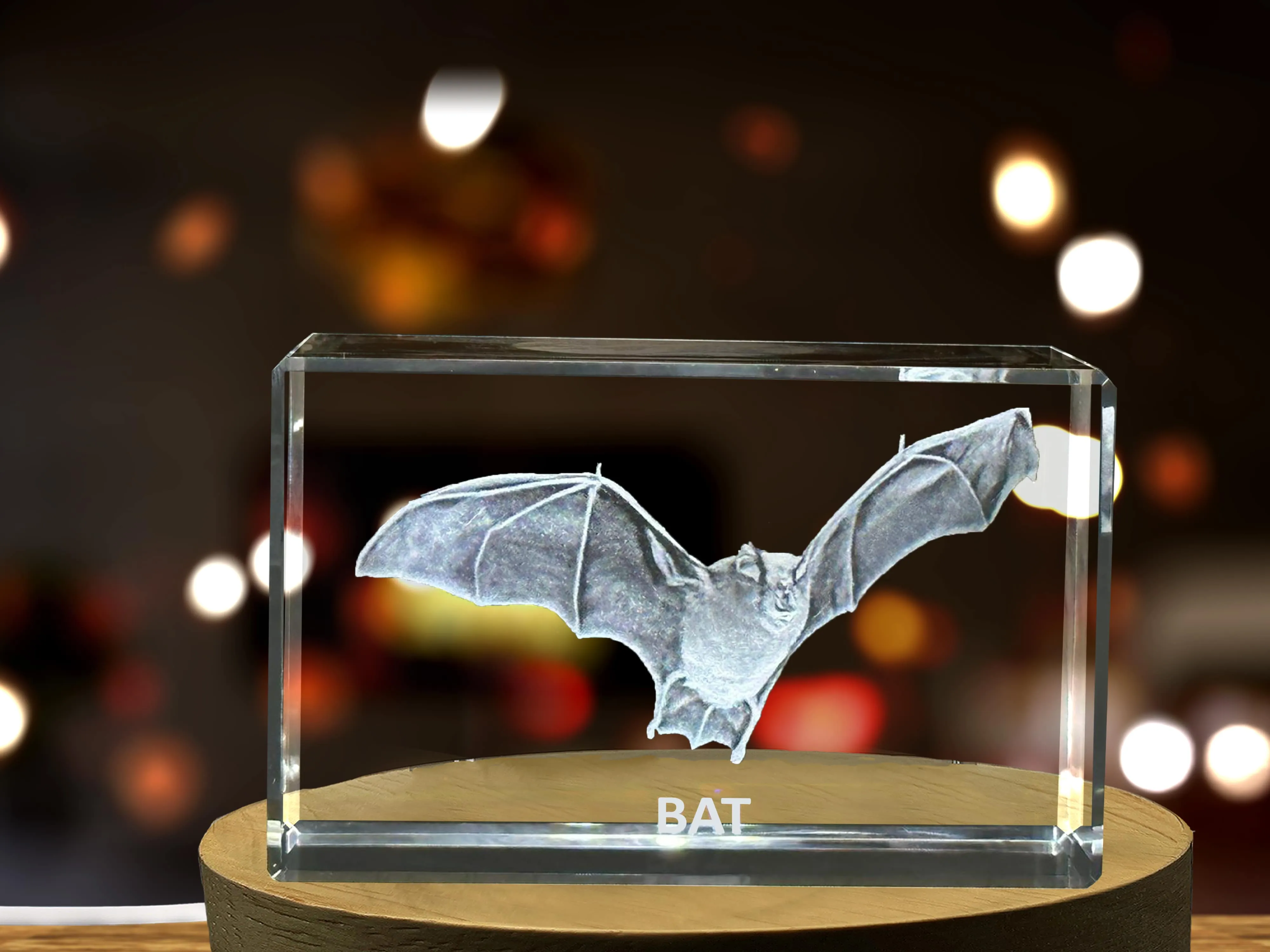 Unique 3D Engraved Crystal with Bat Design - Perfect Gift for Animal Lovers