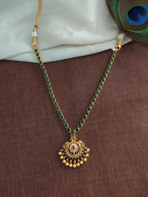 Unique 92.5 Pure Silver Emerald Necklace with Center Ruby Stone