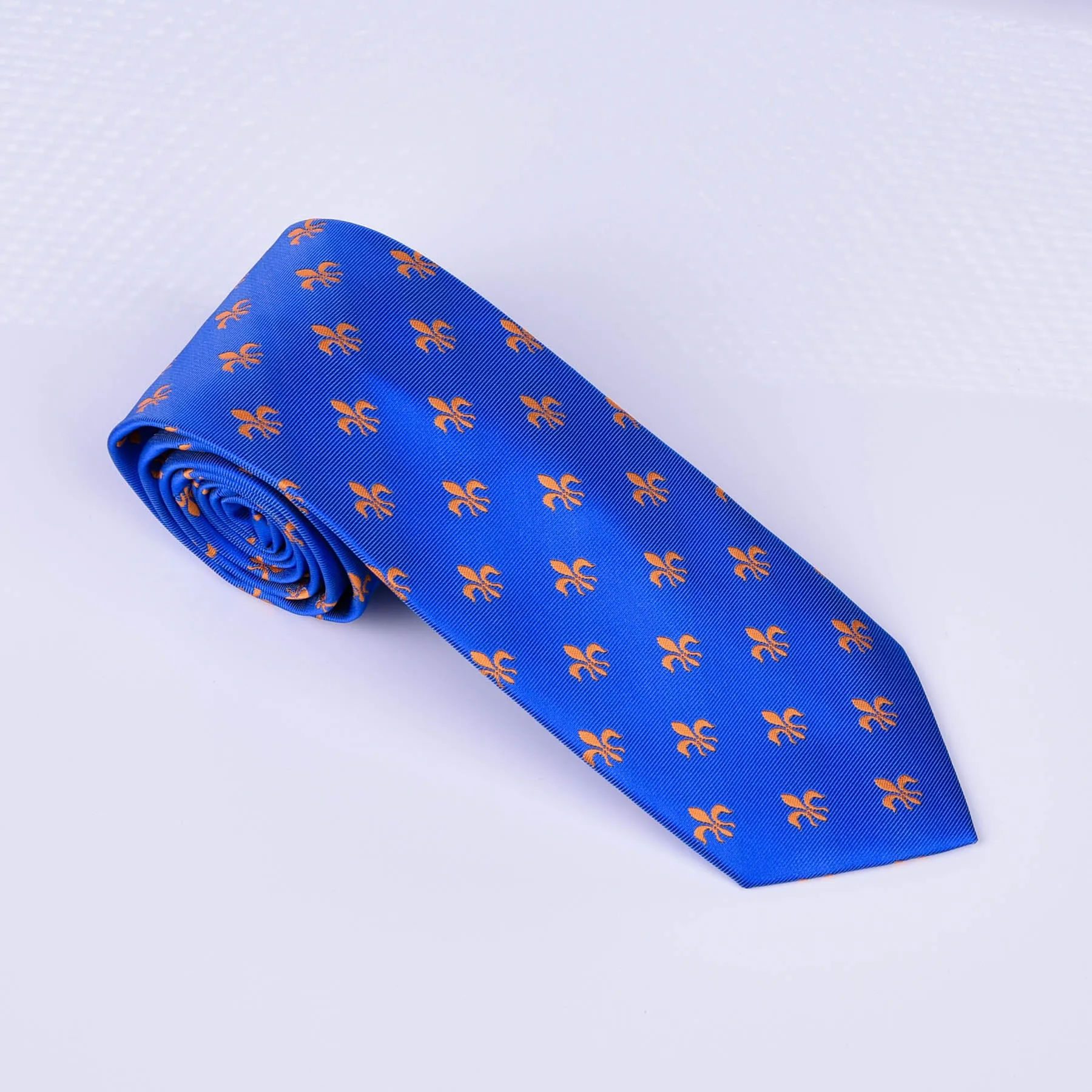 Unique Blue Italian Fleur-De-Lis Designer Tie 8cm Necktie Florentine Accessory