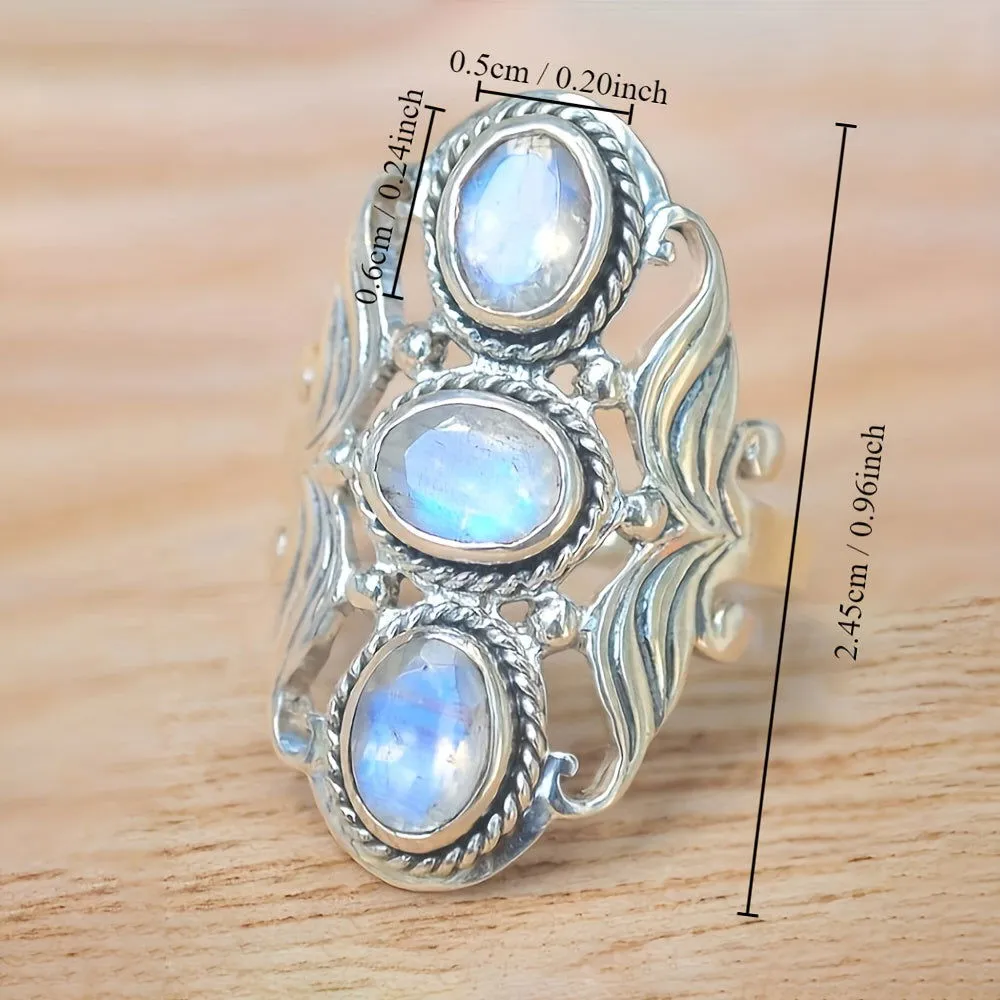 Unique Boho Style Egg Shape Gemstone Silver Plated Ring