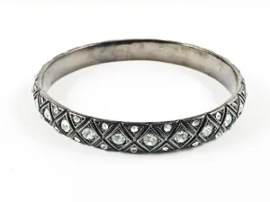 Unique Dark Antique Pattern With Light Blue Crystals Fashion Bangle