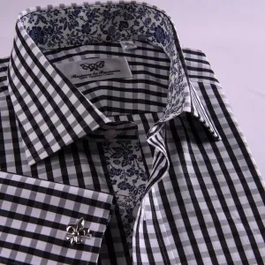 Unique Designed Black Check Formal Business Dress Shirt Designer Checkered Inner Lining