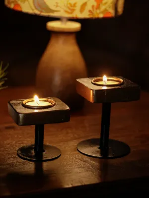 Unique Elegant Golden Black Wooden Candle Stand Set