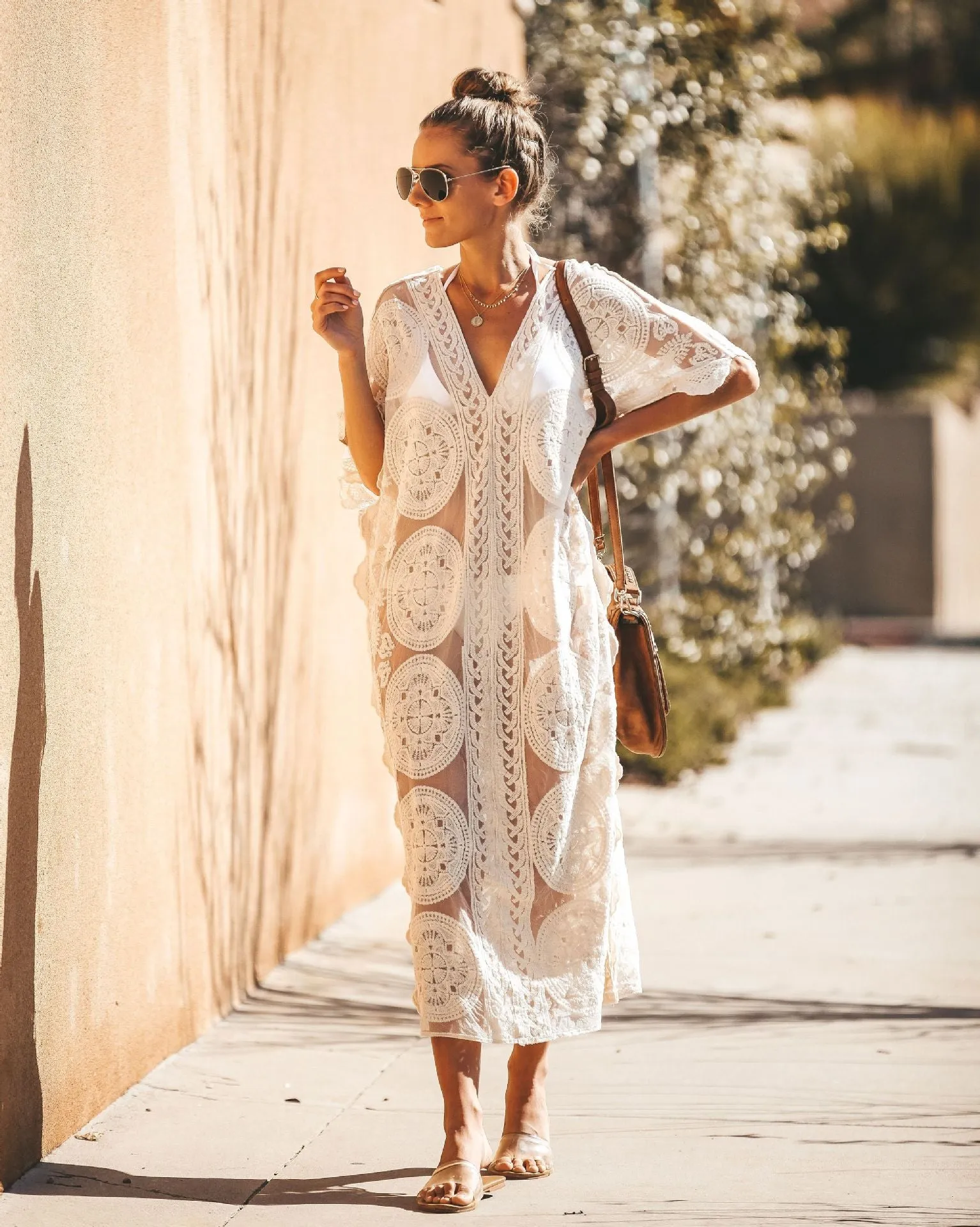 Unique Lace Split V-neck Maxi Cover-up Dress