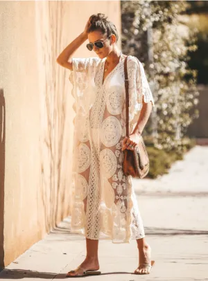 Unique Lace Split V-neck Maxi Cover-up Dress