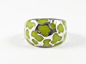 Unique Light Green Enamel Spot Pattern Band Silver Ring