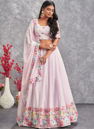 Unique Light Pink Embroidery Georgette Lehenga Choli