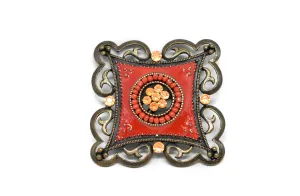 Unique Red and Orange Rhinestone Brooch 2.25" - 1 Piece