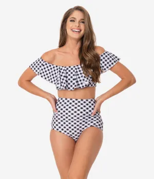 Unique Vintage Black & White Gingham High Waist Louise Swim Bottoms