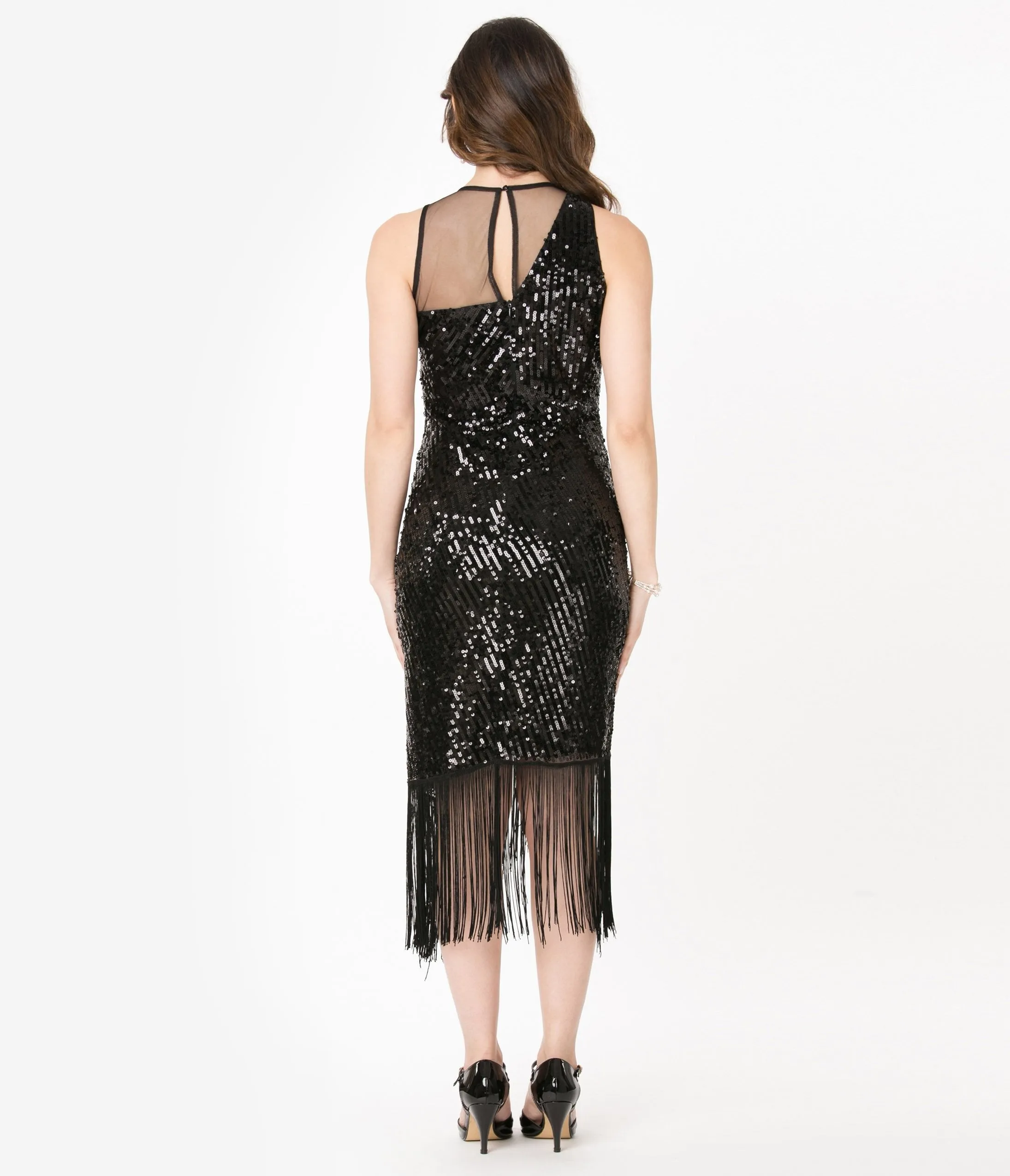 Unique Vintage Black Sequin Montauban Flapper Dress