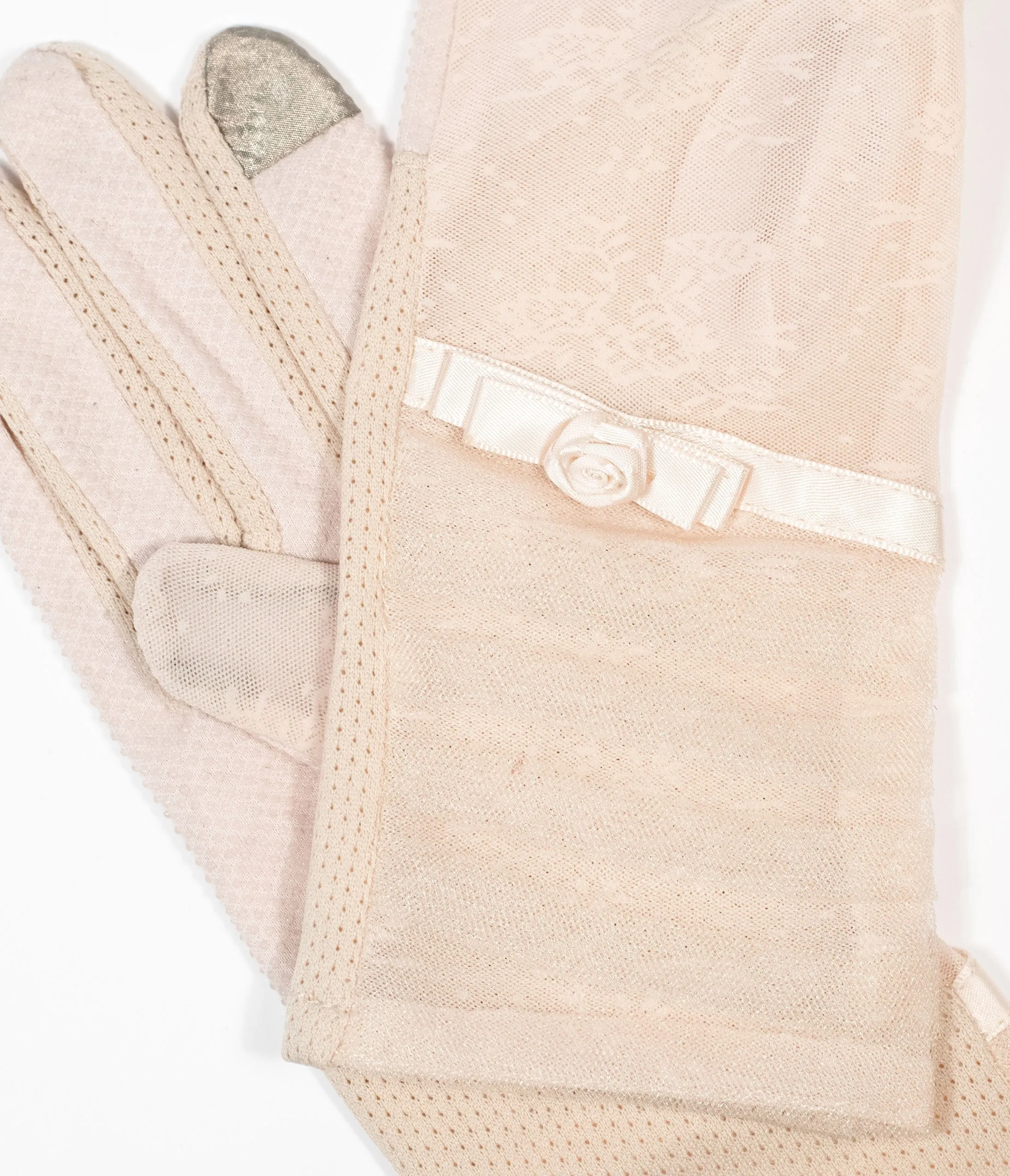 Unique Vintage Cream Mesh Floral Gloves