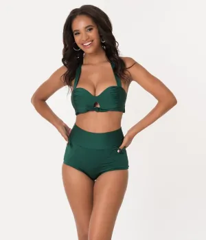 Unique Vintage Forest Green Gilda High Waist Swim Bottoms