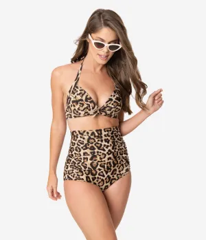 Unique Vintage Leopard Print Monroe High Waist Swim Bottom