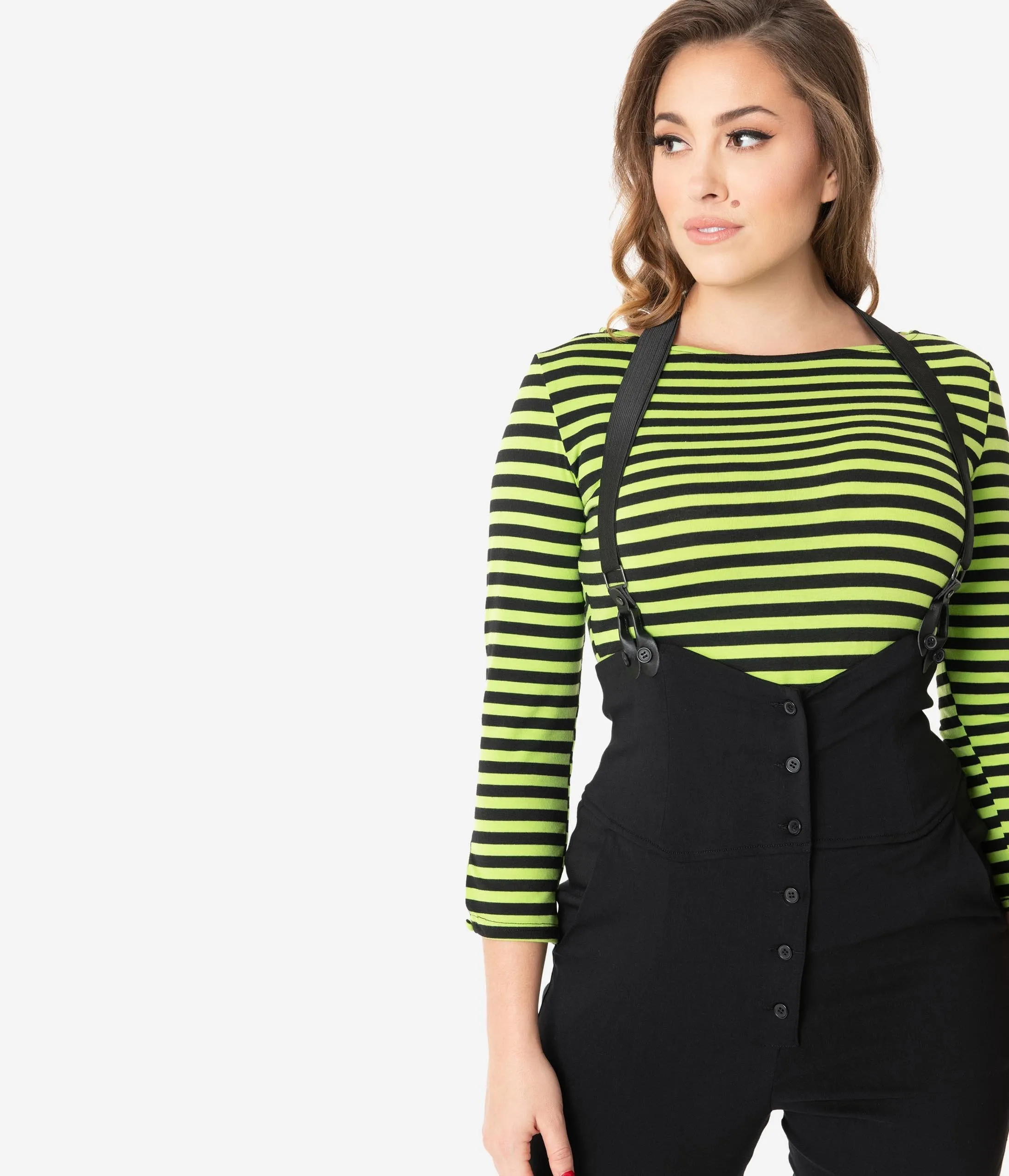 Unique Vintage Neon Green & Black Stripe Gracie Top