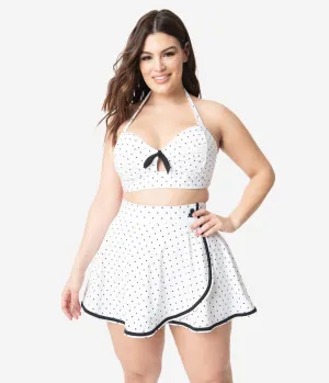 Unique Vintage Plus Size 1950s Mrs. West White & Black Pin Dot Halter Swim Top