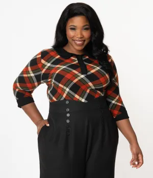 Unique Vintage Plus Size 1950s Orange & Black Plaid Sara Blouse