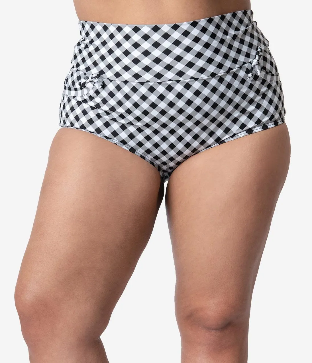 Unique Vintage Plus Size Black & White Gingham Gilda High Waist Swim Bottoms