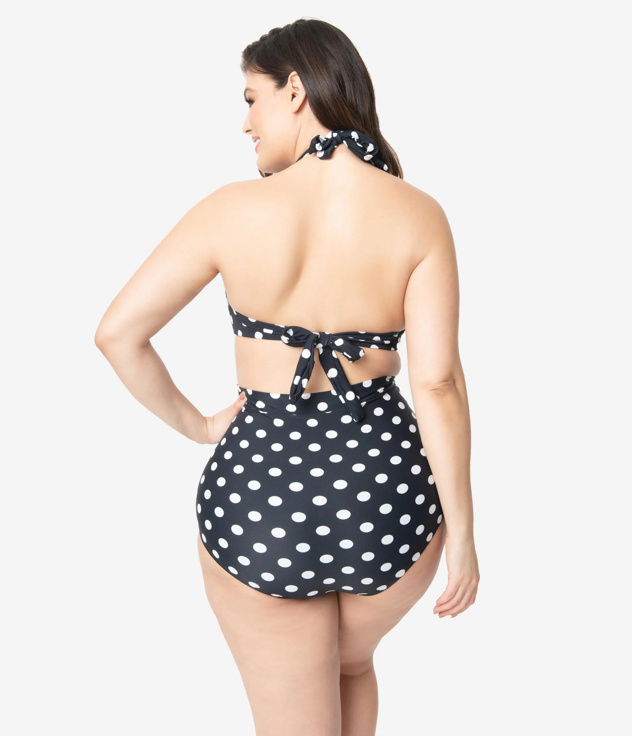 Unique Vintage Plus Size Black & White Polka Dot Monroe High Waist Bikini Bottom