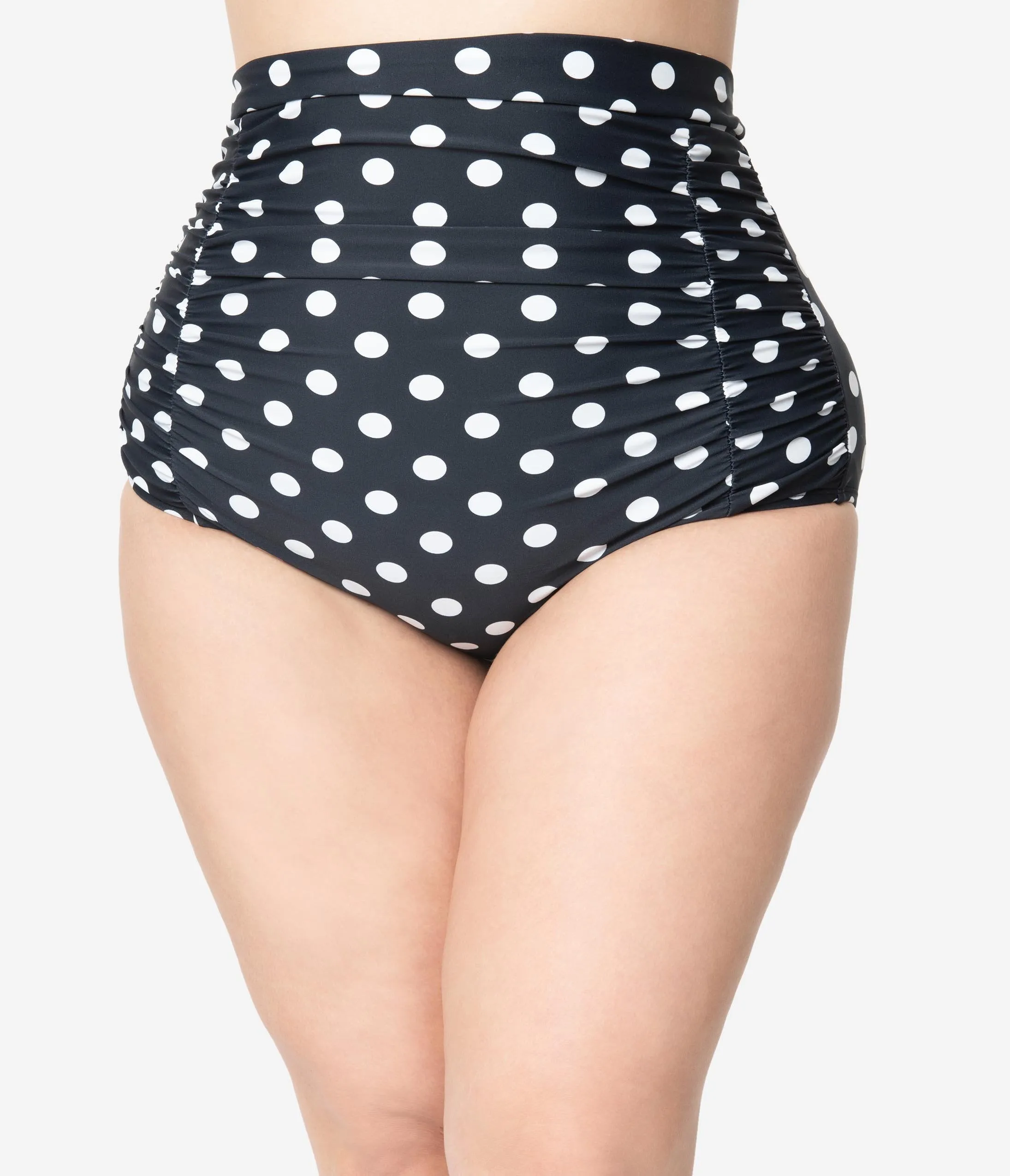 Unique Vintage Plus Size Black & White Polka Dot Monroe High Waist Bikini Bottom