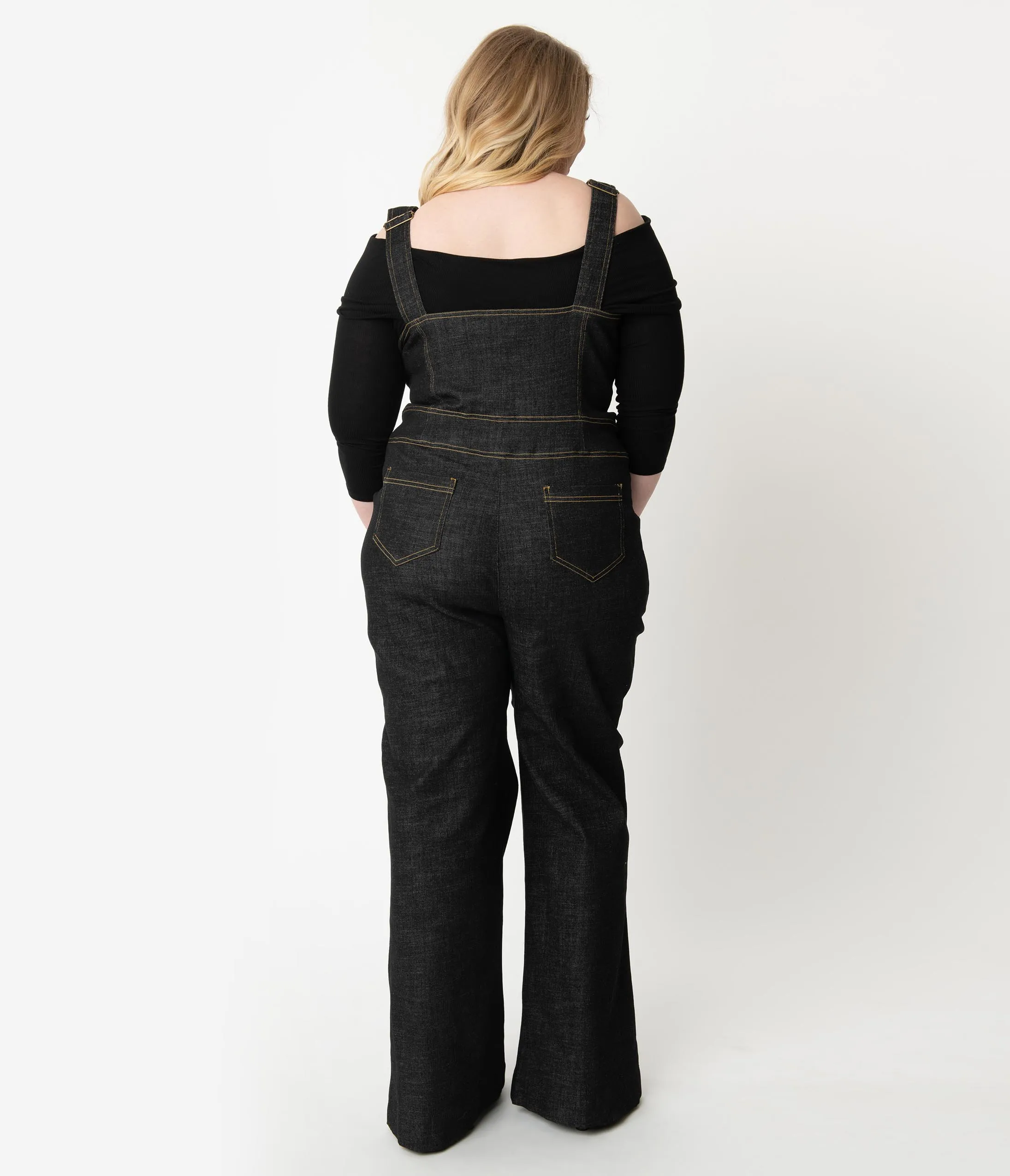 Unique Vintage Plus Size Black Denim Jean Sweetheart Ellie Overalls