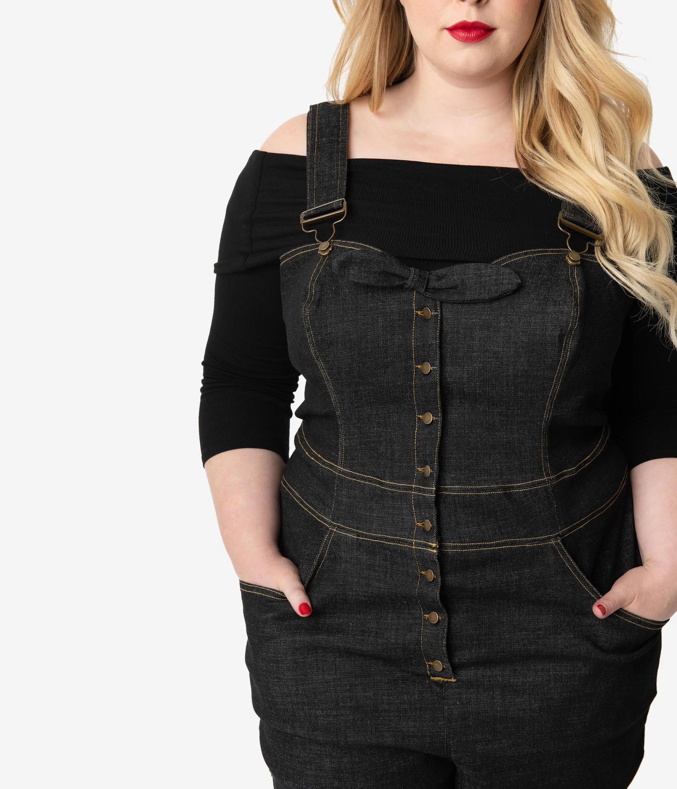 Unique Vintage Plus Size Black Denim Jean Sweetheart Ellie Overalls