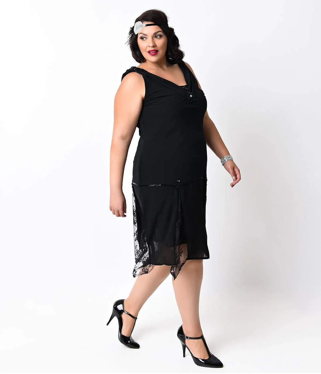 Unique Vintage Plus Size Black Hemingway Flapper Dress