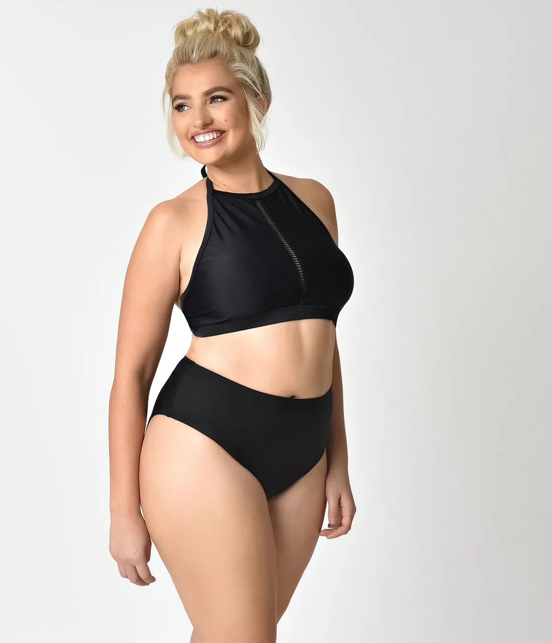 Unique Vintage Plus Size Black High Leg Daphne Swim Bottoms