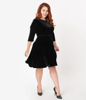 Unique Vintage Plus Size Black Velvet Stephanie Fit & Flare Dress