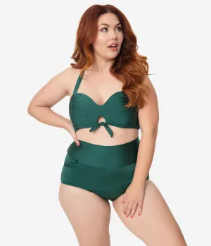 Unique Vintage Plus Size Forest Green Gilda High Waist Swim Bottoms