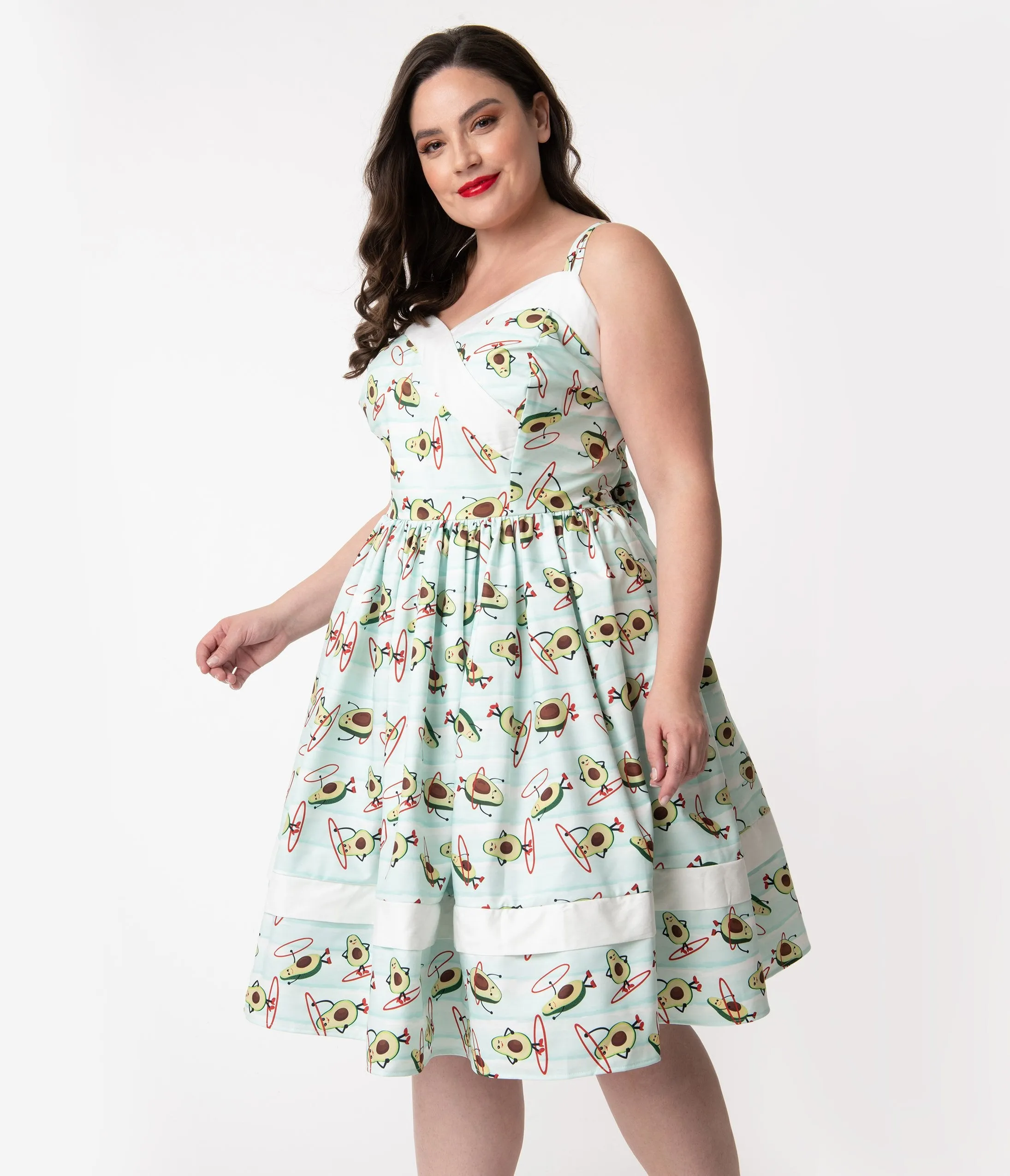 Unique Vintage Plus Size Mint Avocado Print Darienne Swing Dress