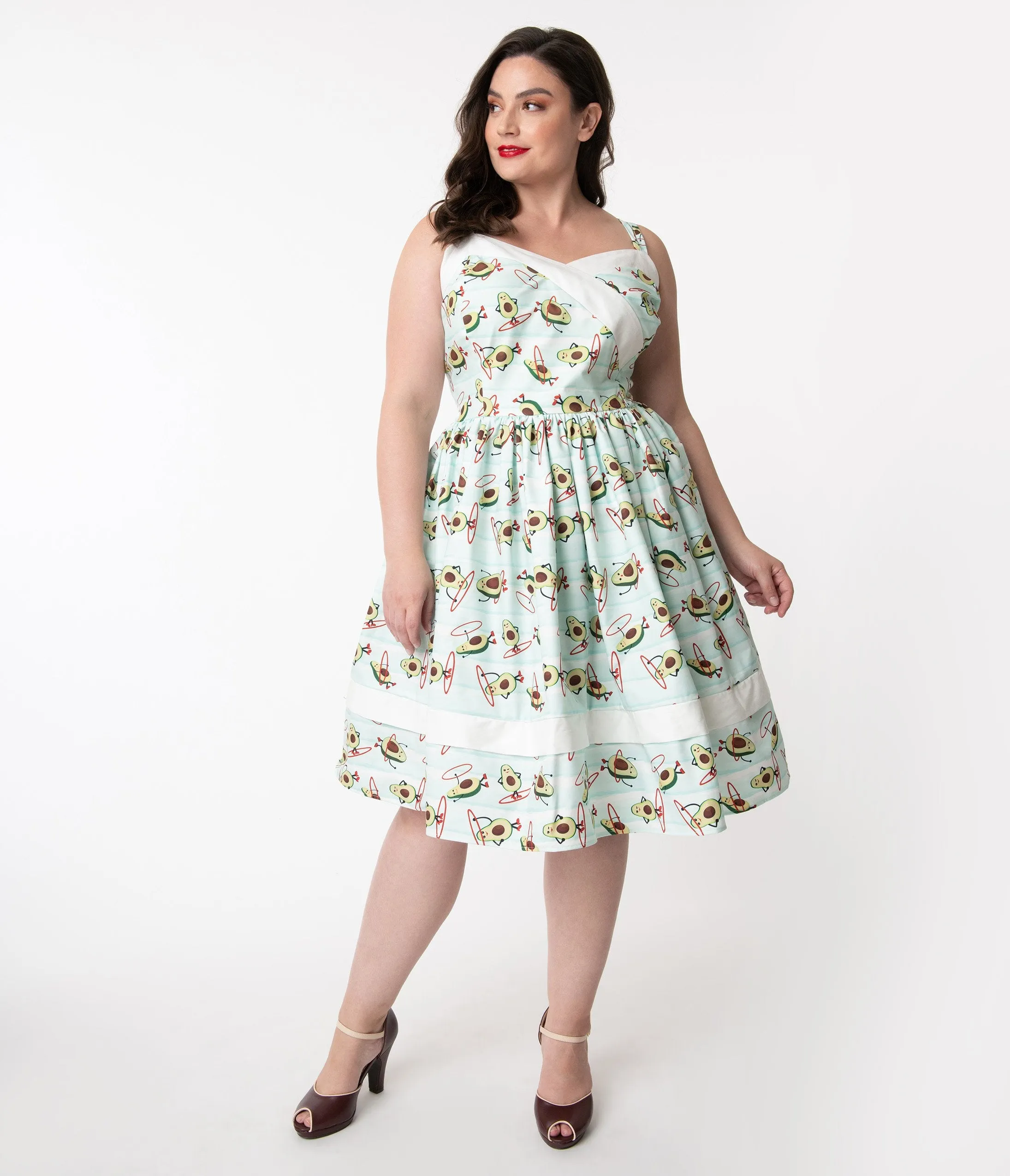 Unique Vintage Plus Size Mint Avocado Print Darienne Swing Dress