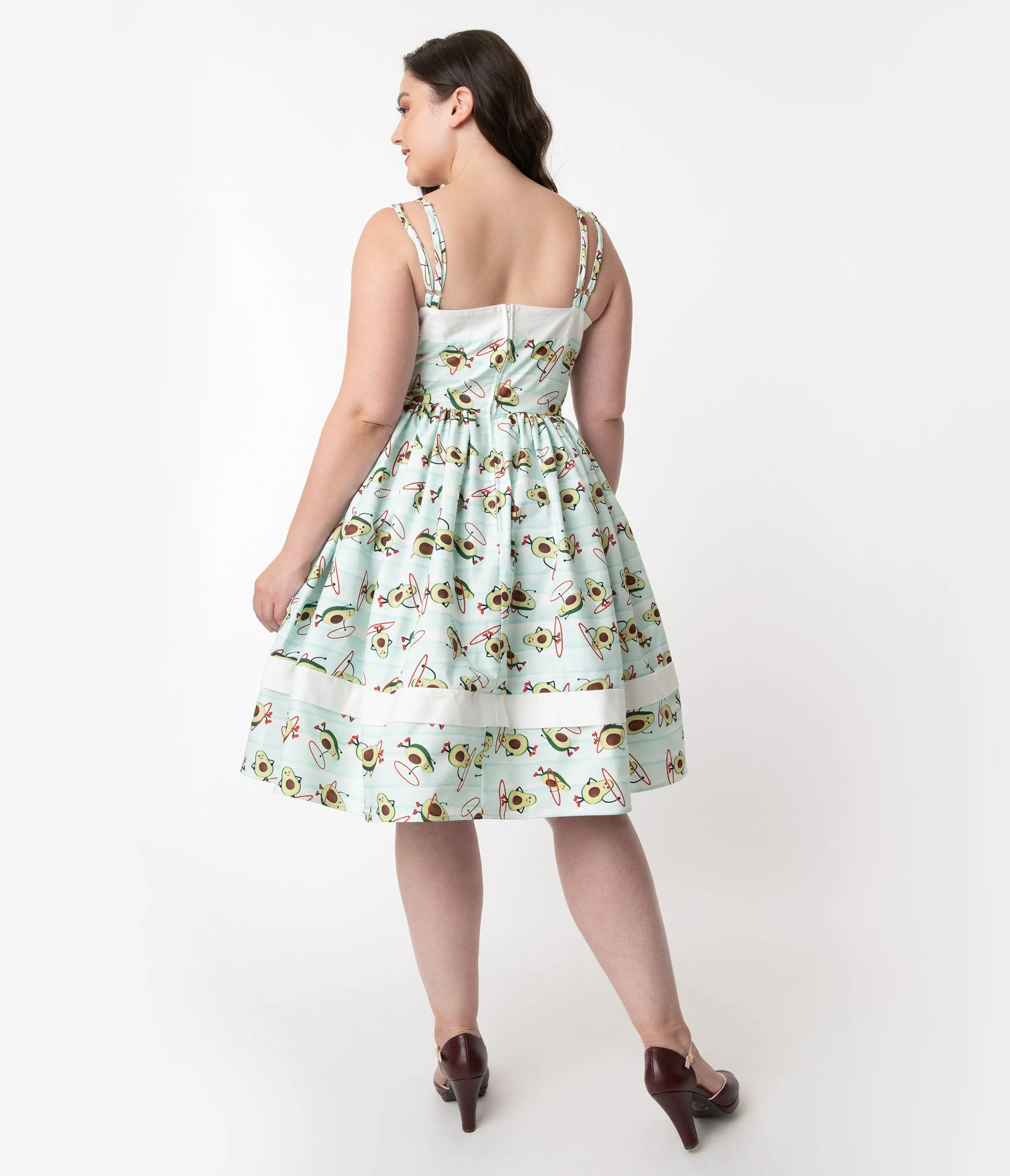 Unique Vintage Plus Size Mint Avocado Print Darienne Swing Dress