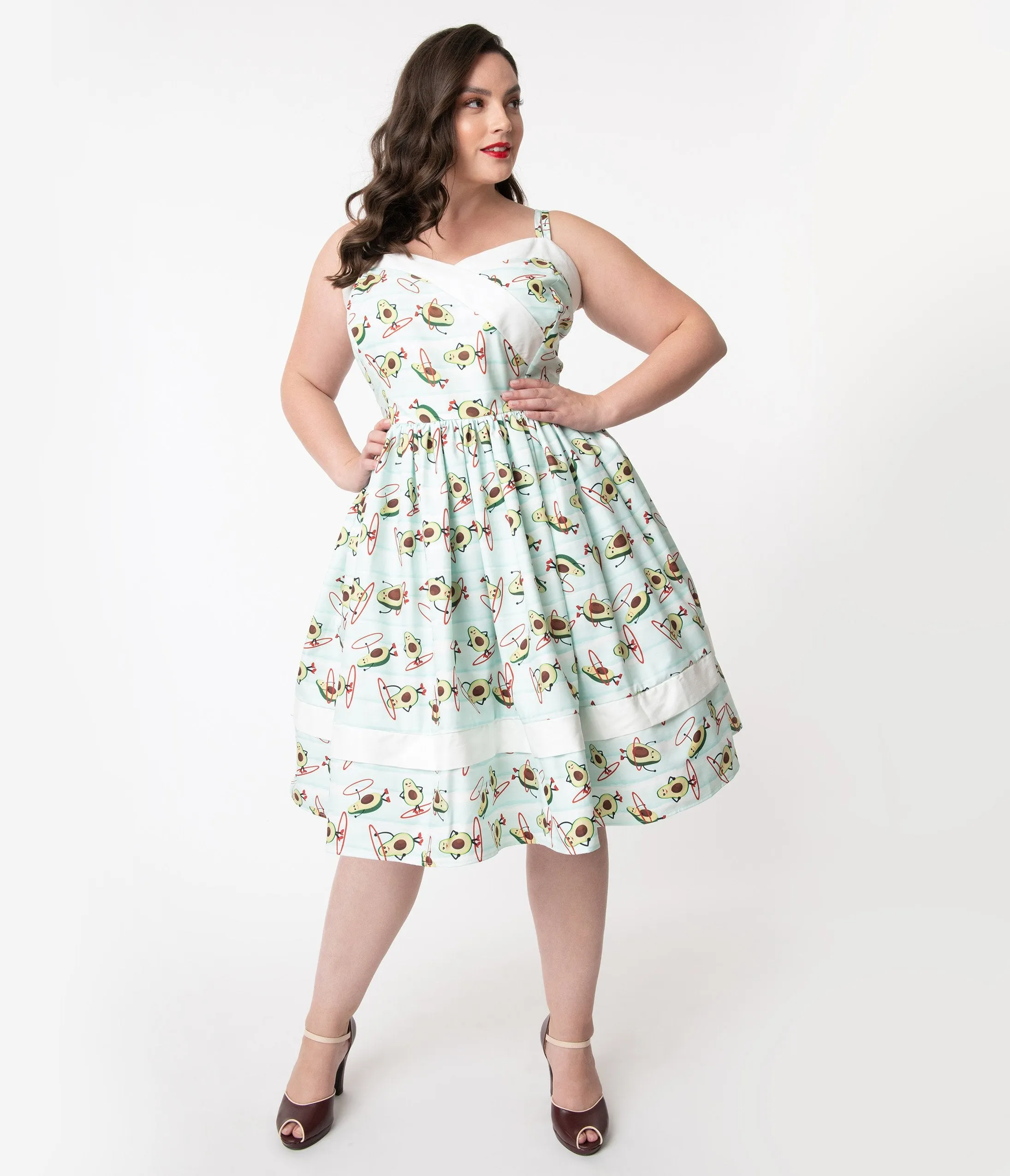 Unique Vintage Plus Size Mint Avocado Print Darienne Swing Dress