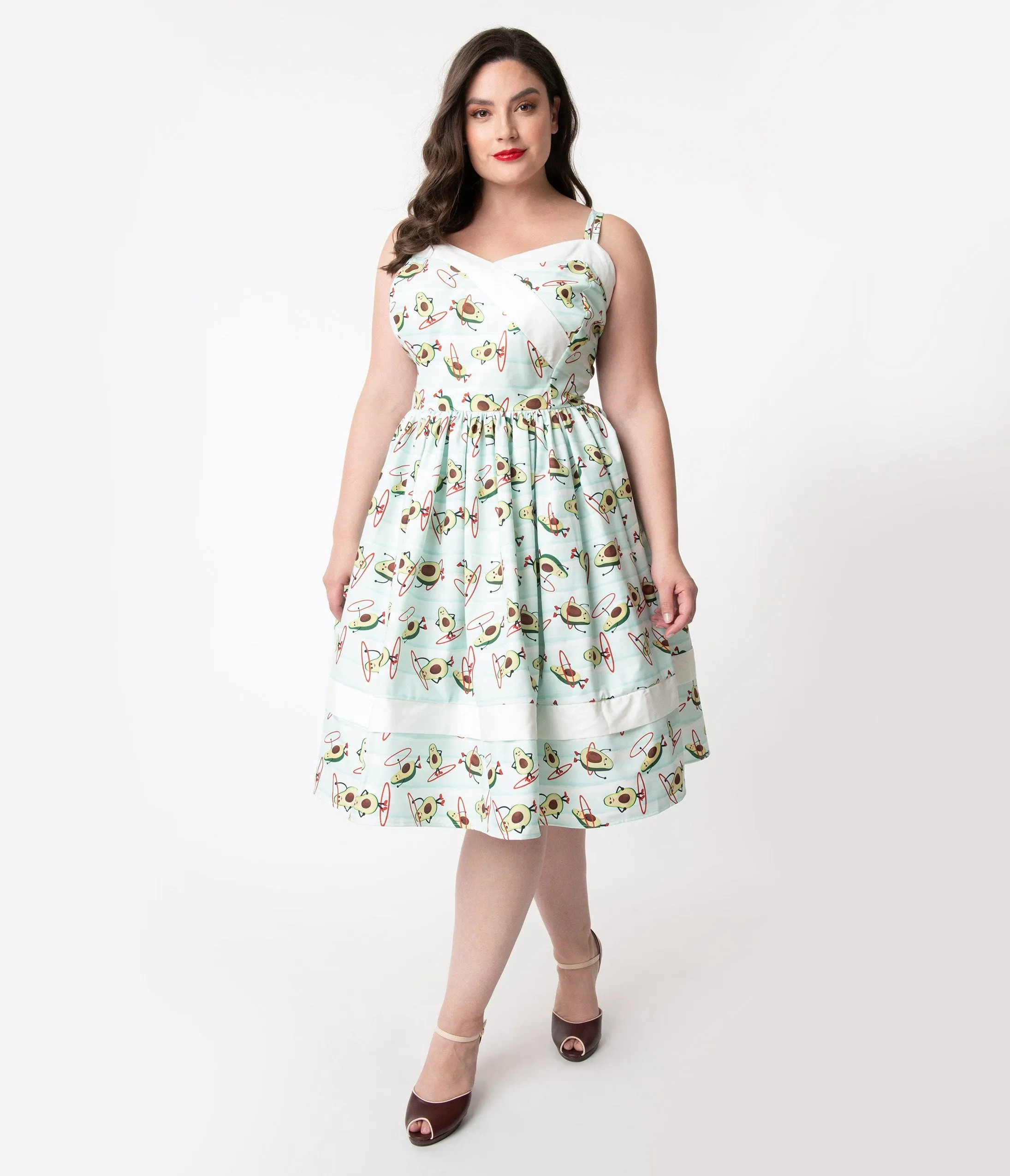 Unique Vintage Plus Size Mint Avocado Print Darienne Swing Dress