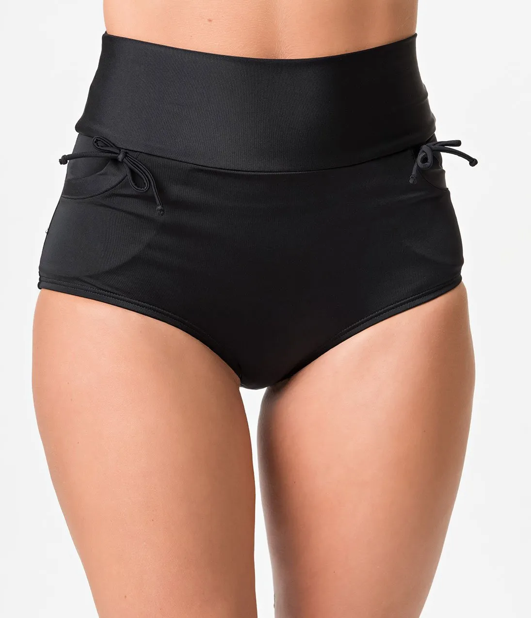 Unique Vintage Solid Black Gilda High Waist Swim Bottoms