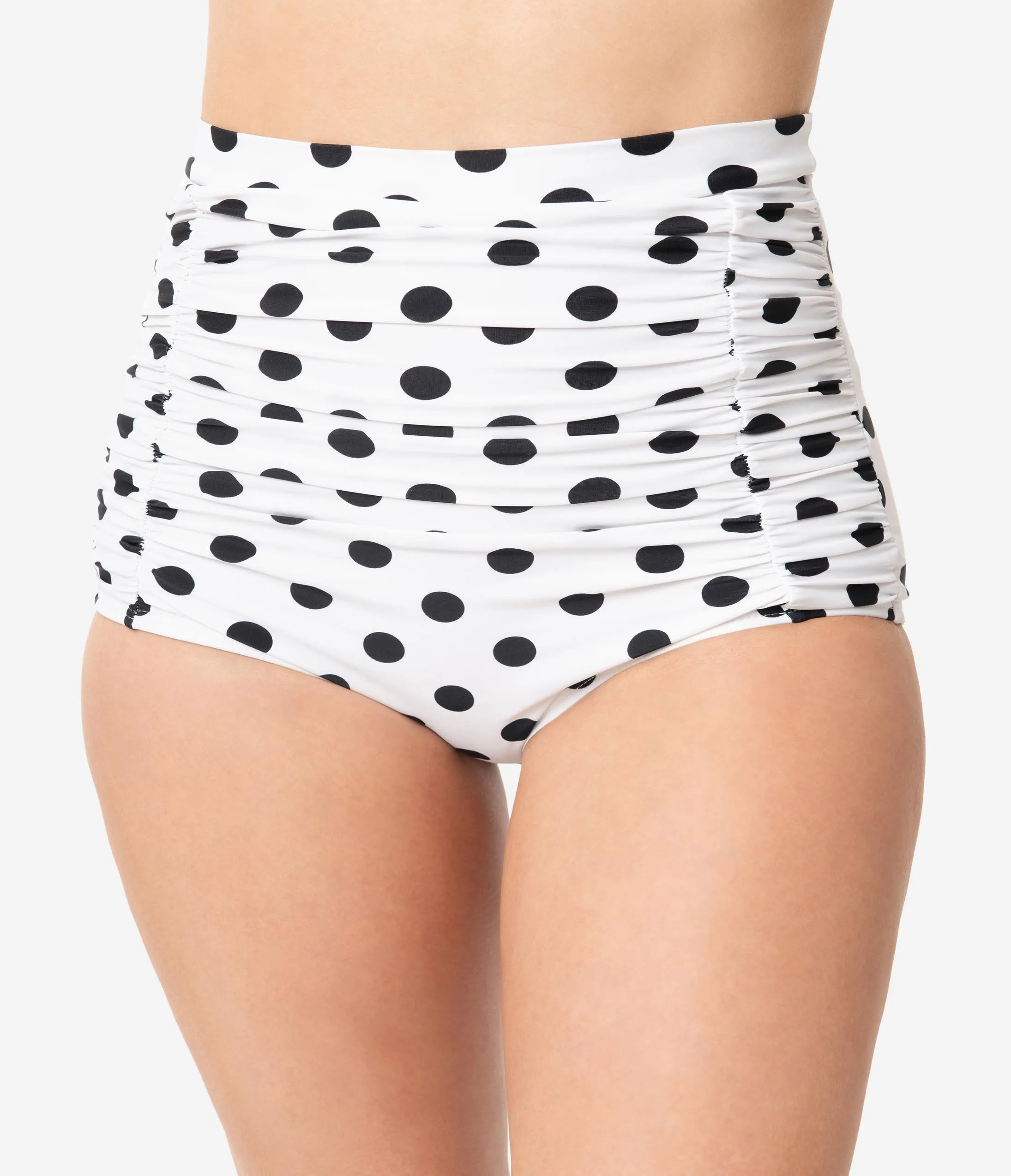 Unique Vintage White & Black Dotted Monroe High Waist Swim Bottom