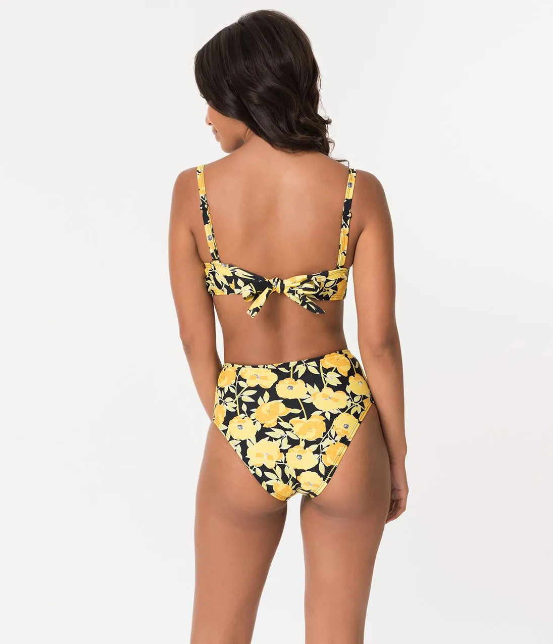 Unique Vintage Yellow Poppy Print Daphne Swim Bottoms