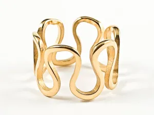 Unique Wavy & Curve Shape Form Design Pattern Eternity Gold Tone Steel Ring