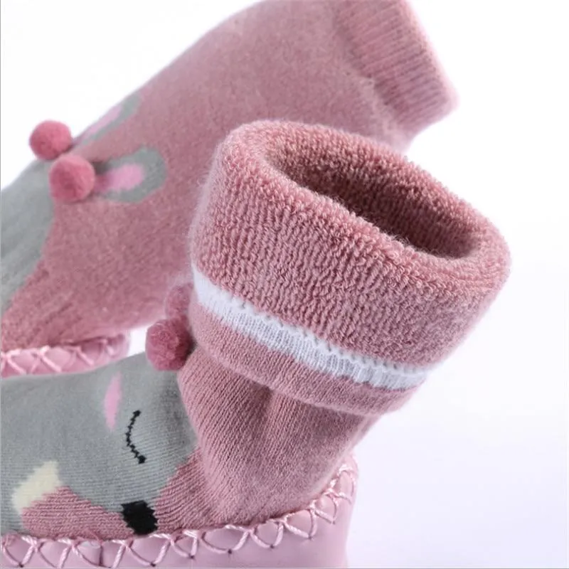 Unisex Baby Cartoon Thick Cotton Winter Sock with Rubber Soles