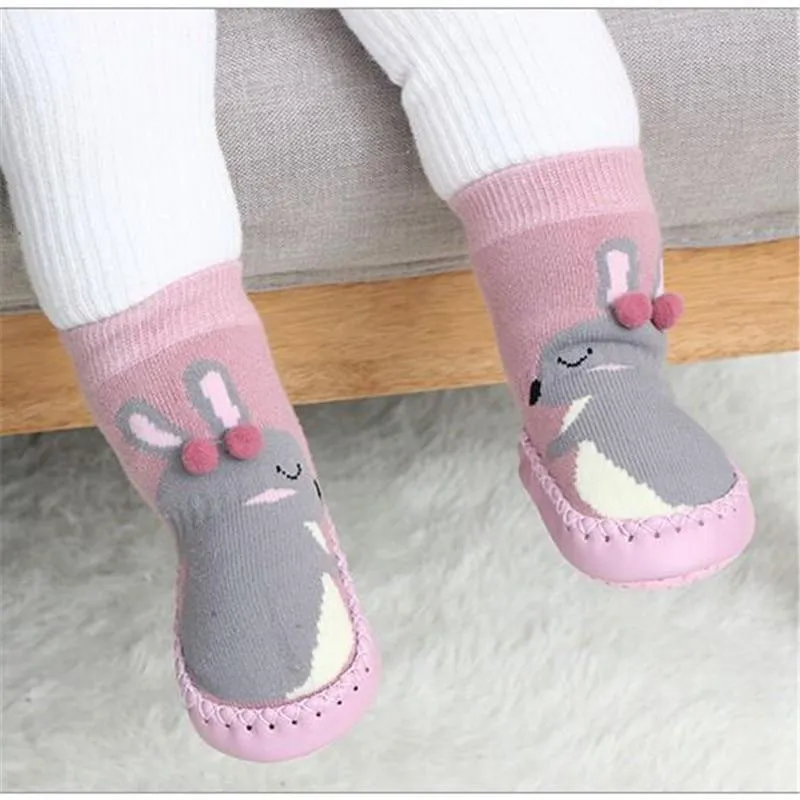 Unisex Baby Cartoon Thick Cotton Winter Sock with Rubber Soles