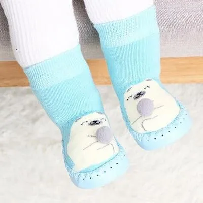 Unisex Baby Cartoon Thick Cotton Winter Sock with Rubber Soles