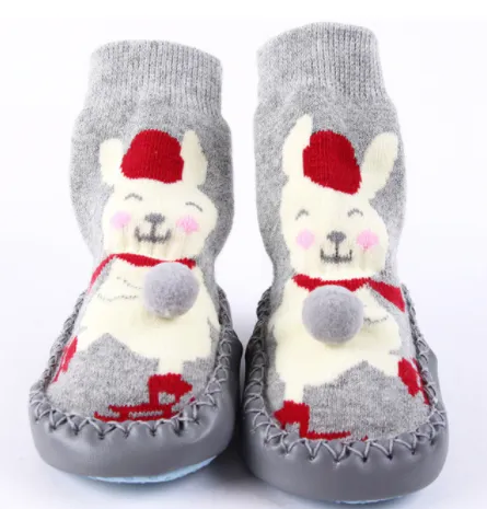 Unisex Baby Cartoon Thick Cotton Winter Sock with Rubber Soles