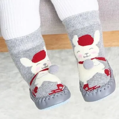 Unisex Baby Cartoon Thick Cotton Winter Sock with Rubber Soles