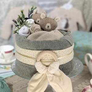 Unisex Baby Nappy Cake Gift - Organic Teddy Bears Picnic