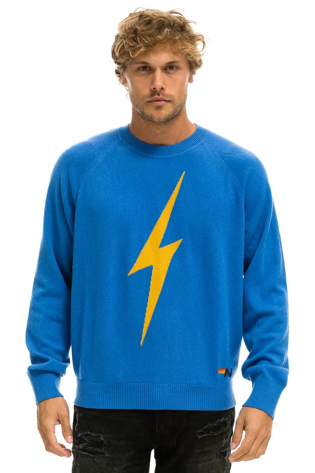 UNISEX BOLT CASHMERE LIGHT SWEATER - VINTAGE BLUE // BLUE BOLT