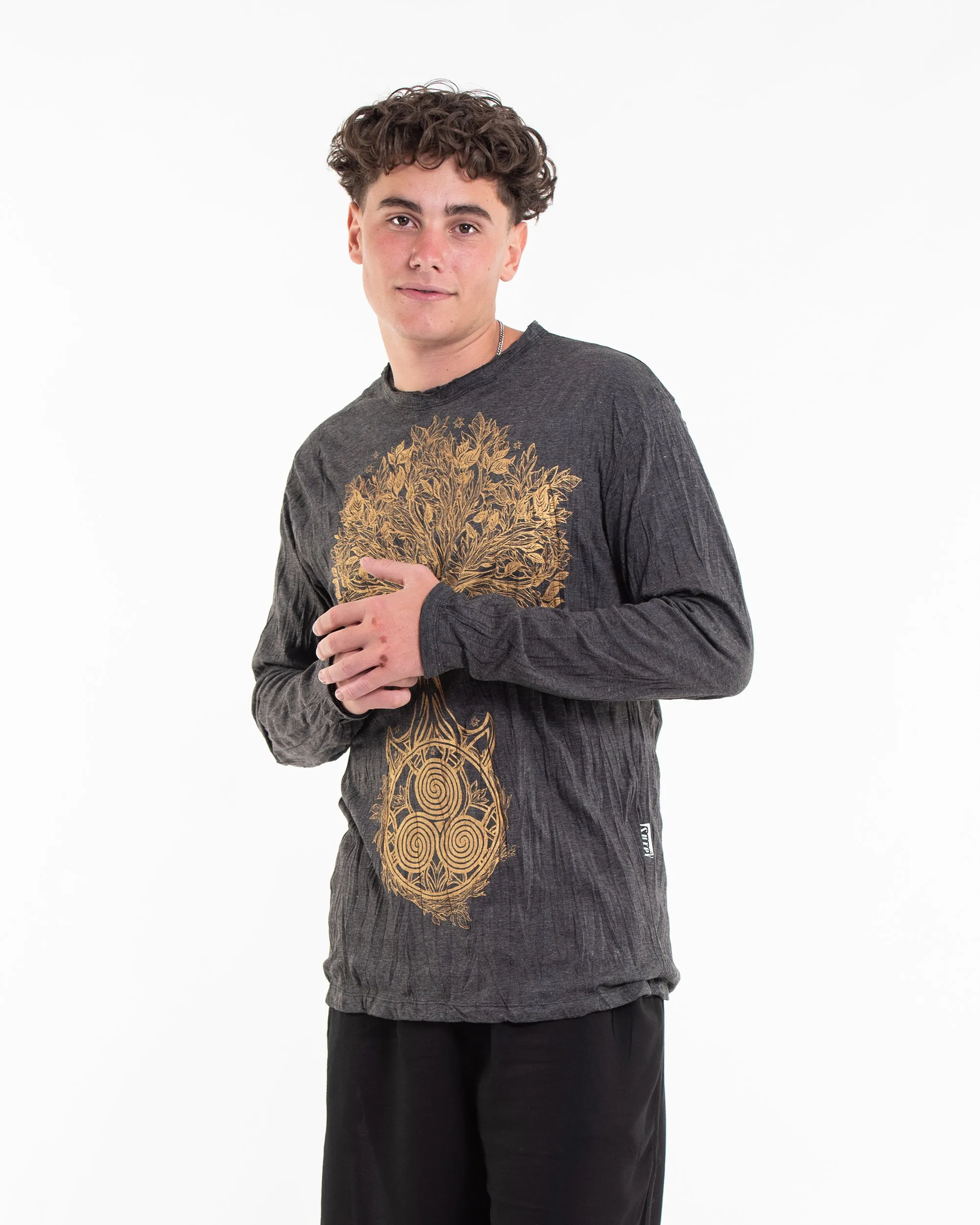 Unisex Celtic Tree Long Sleeve T-Shirt in Gold on Black