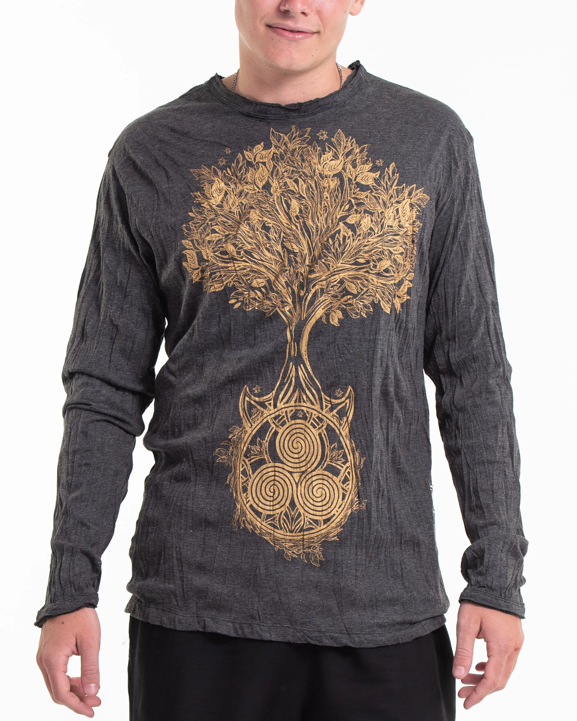 Unisex Celtic Tree Long Sleeve T-Shirt in Gold on Black