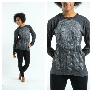 Unisex Dreamcatcher Long Sleeve T-Shirt in Silver on Black