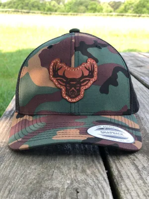 Unisex Handcrafted Deer Head Leather Patch Trucker Hat